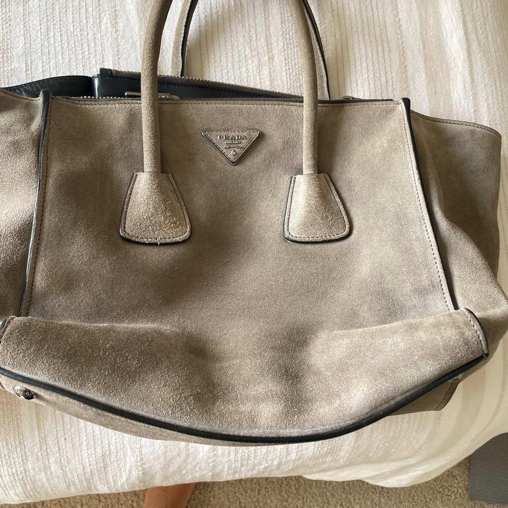 Prada Taupe Suede Tote Bag
